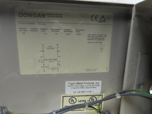 Dongan TDL-200 Enclosed Transformer Disconnect 1KVA 480V Pri 120V Sec 1PH