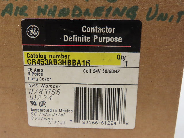 General Electric CR453AB3HBBA1R Contactor Definite Purpose 25A 3 Pole Long Cover