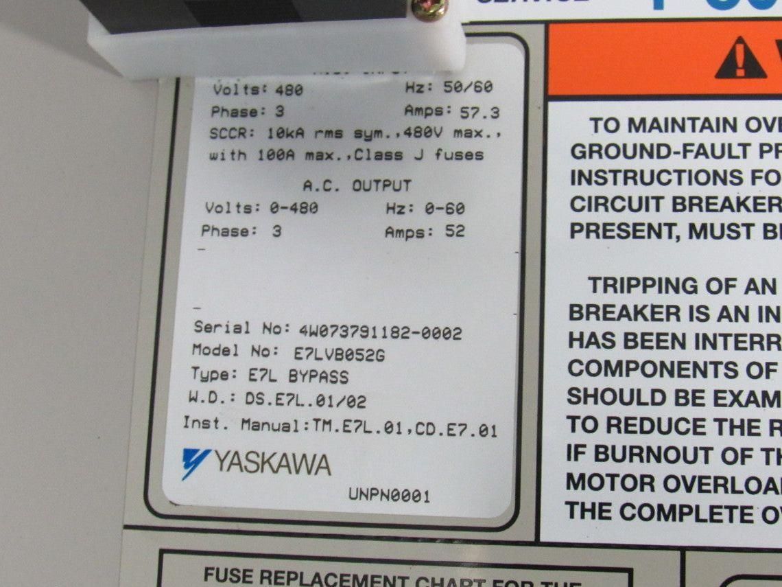 Yaskawa E7LVB052G VFD Drive Bypass Assembly 51KVA 380-480V In 0-480V Out 50/60HZ