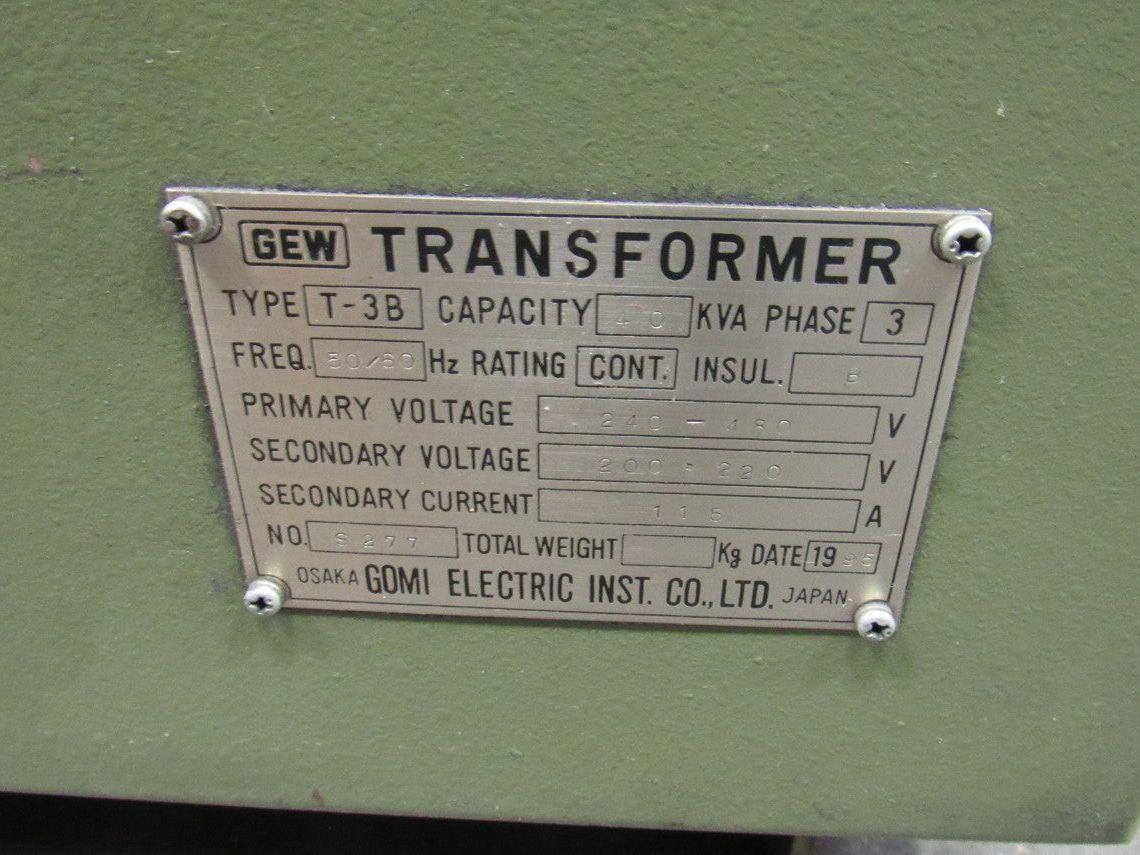 Gomi T-3B Type 40KVA Transformer 240/480HV 200/220LV 3Ph From a Makino EDM