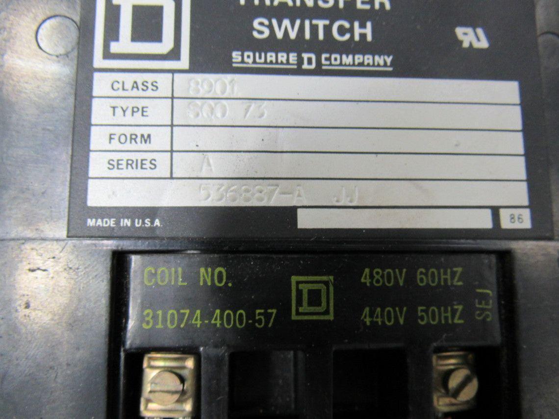 Square D 8901 SQC-8 Ser A 480V 3 Pole 100A Transfer Switch