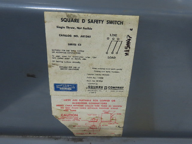 Square D A-81345 Ser C3 Non Fused Single Throw Safety Switch 600V 400A 3Ph