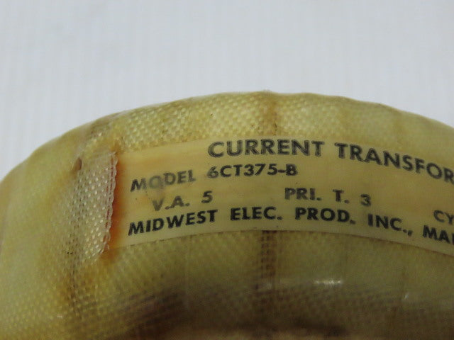 Midwest Electric 6CT375-B 5VA Current Transformer PRI. T. 3 Cycles 25-400