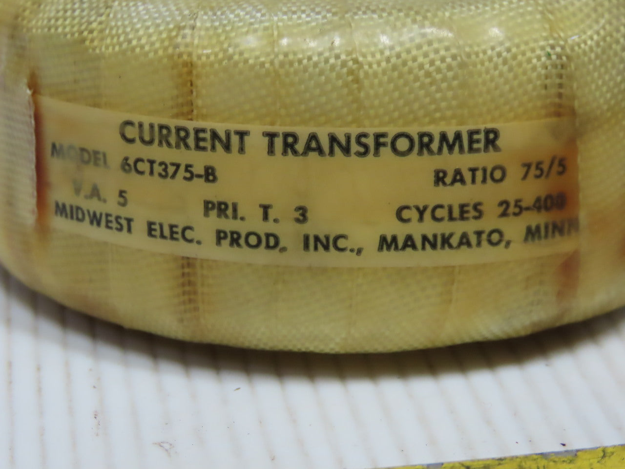 Midwest Electric 6CT375-B 5VA Current Transformer PRI. T. 3 Cycles 25-400