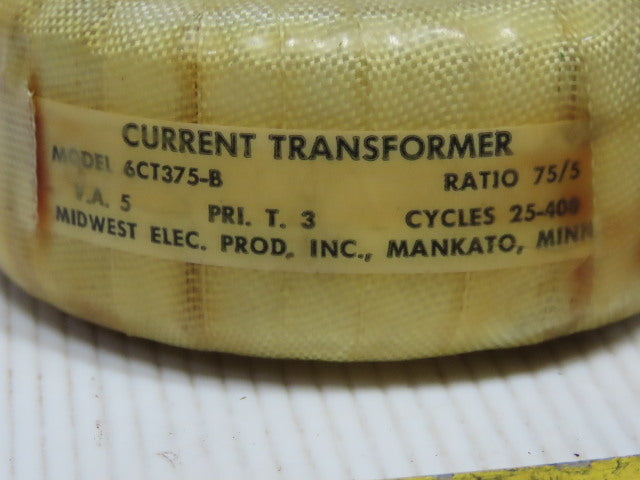 Midwest Electric 6CT375-B 5VA Current Transformer PRI. T. 3 Cycles 25-400