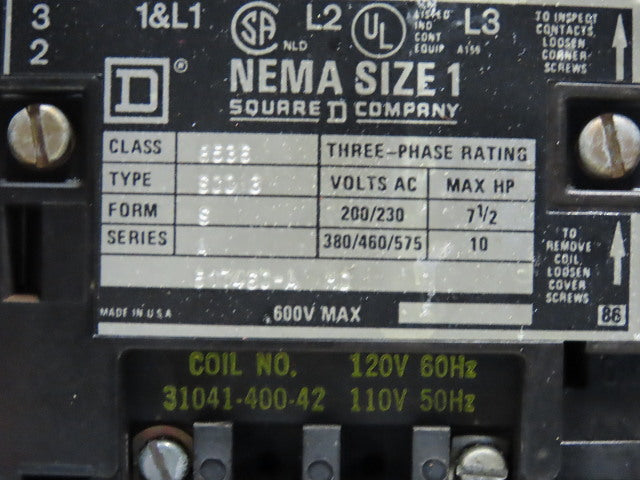 Square D Size 1 8538 SCG12 Combination Motor Starter Controller 8536 SC03D Fused