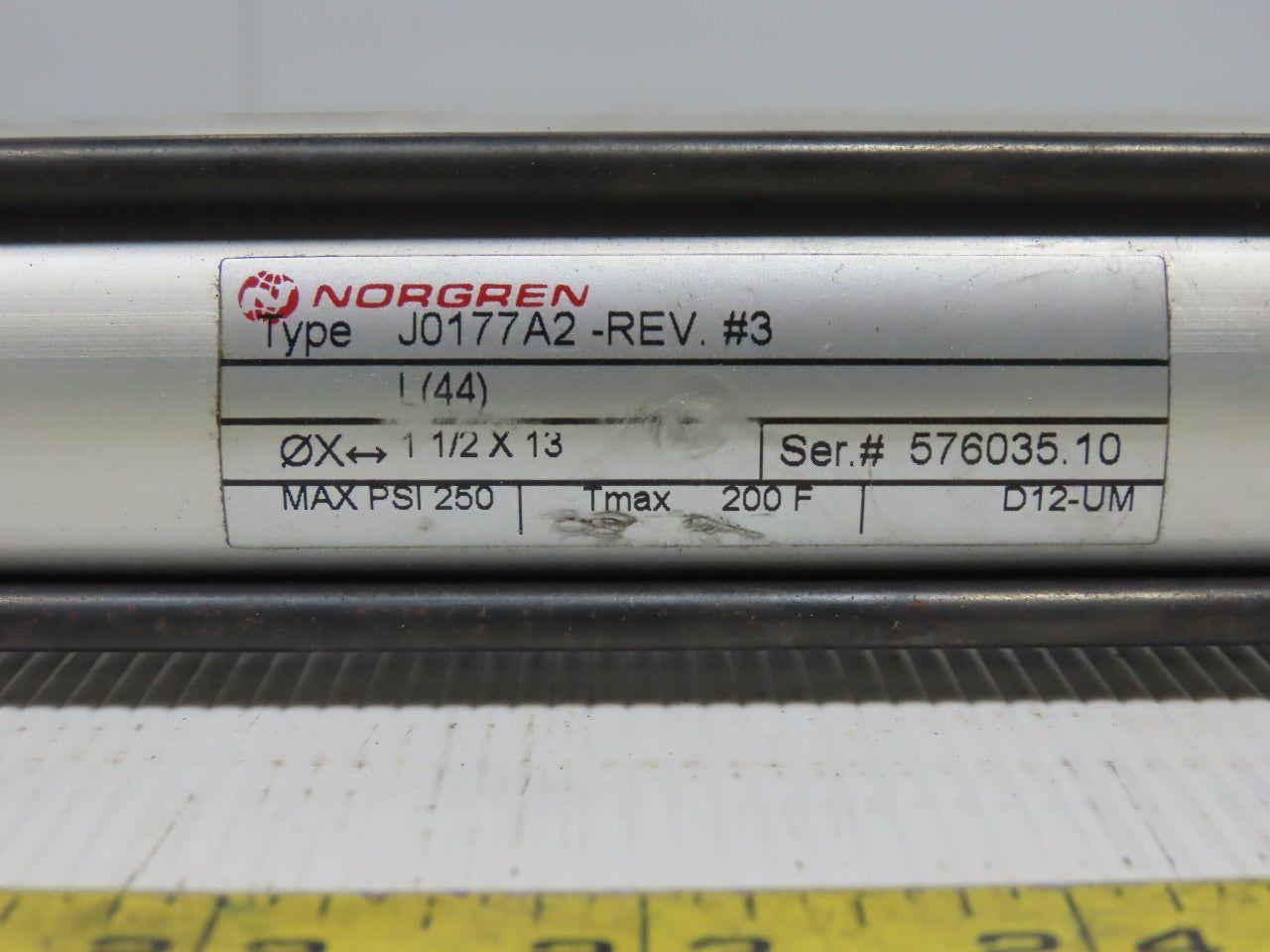 Norgren J0177A2 Rev #3 Pneumatic Tie Rod Cylinder 1-1/2" Bore 13" Stroke