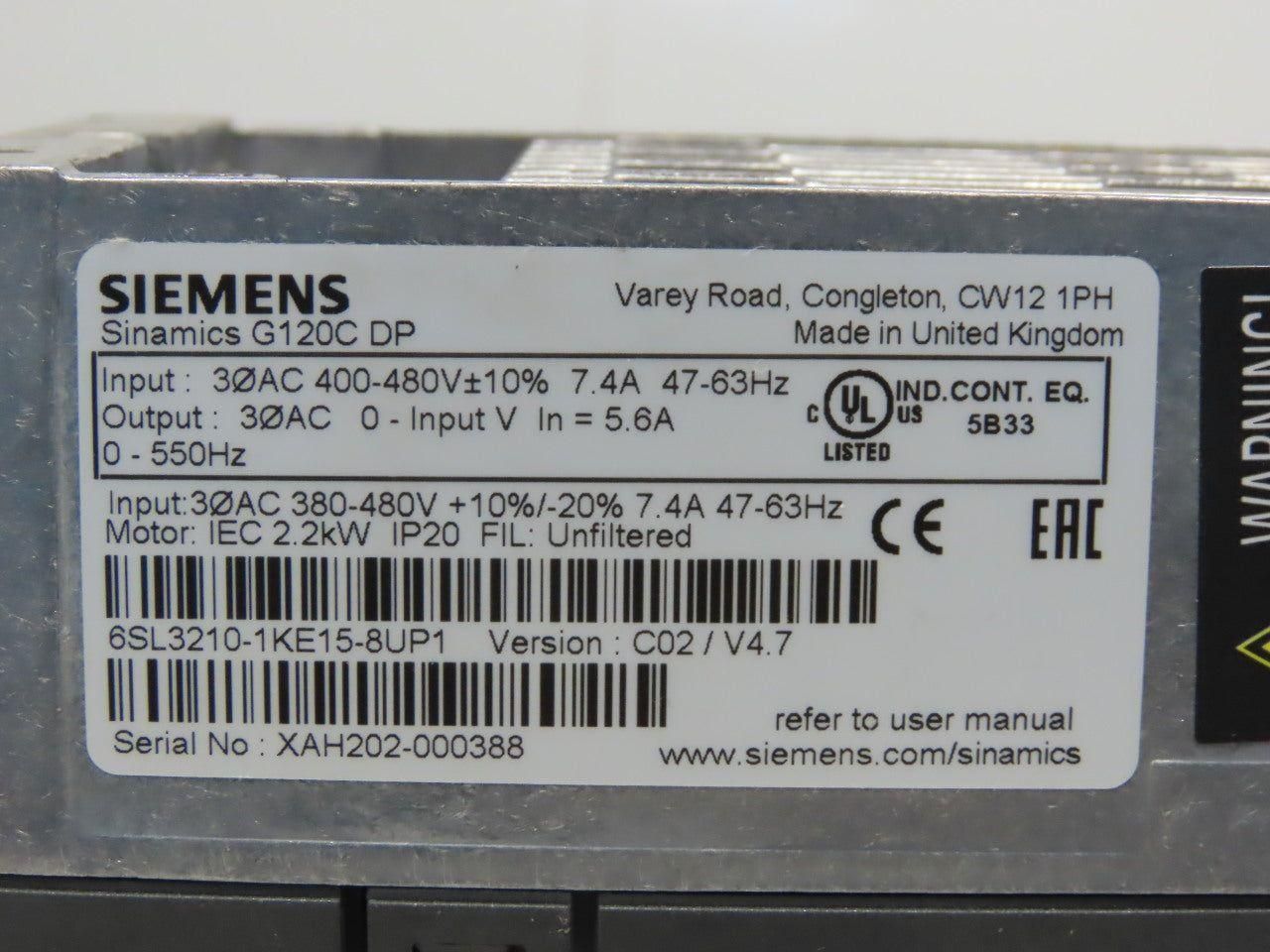 Siemens 6SL3210-1KE15-8UP1 Sinamics G120C DP 380-480V 7.4A