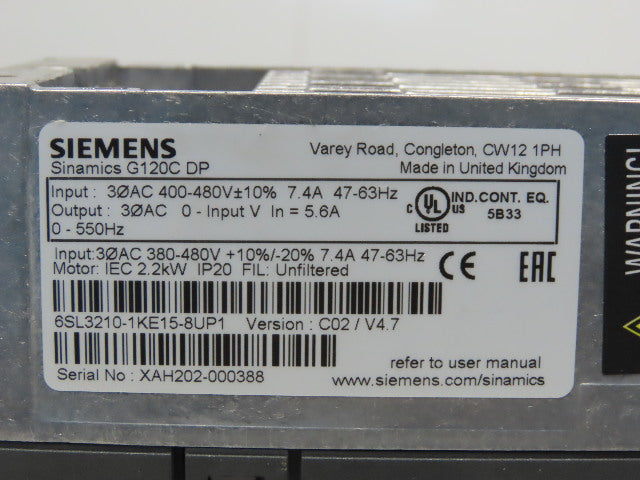 Siemens 6SL3210-1KE15-8UP1 Sinamics G120C DP 380-480V 7.4A