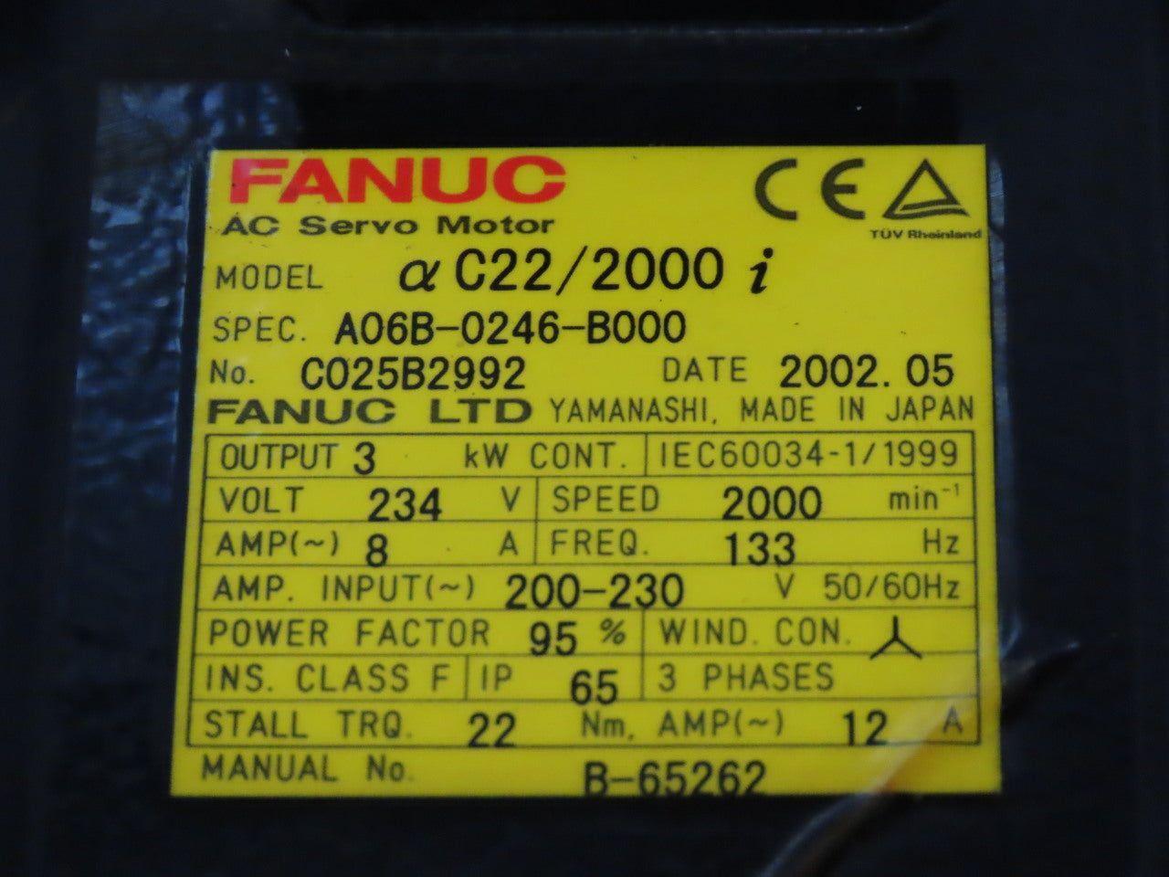 Fanuc A06B-0246-B000 C22/2000 AC Servo Motor A860-2000-T301 Pulsecoder Encoder
