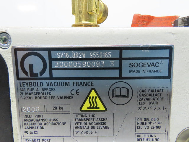 Leybold SV16 BR2W 9550165 Vacuum Pump 200V 50/60Hz