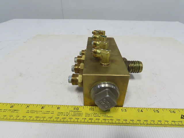11 Port Brass Manifold Block Inlet 1"&1-1/4" NPT 8 Outlet 3/8" NPT 2-1/2"x6-1/2"