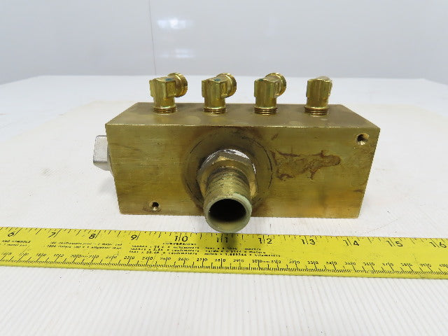 11 Port Brass Manifold Block Inlet 1"&1-1/4" NPT 8 Outlet 3/8" NPT 2-1/2"x6-1/2"