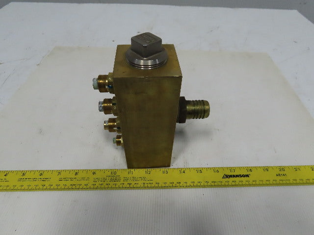 11 Port Brass Manifold Block Inlet 1"&1-1/4" NPT 8 Outlet 3/8" NPT 2-1/2"x6-1/2"