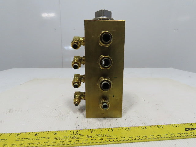 11 Port Brass Manifold Block Inlet 1"&1-1/4" NPT 8 Outlet 3/8" NPT 2-1/2"x6-1/2"