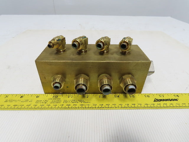 11 Port Brass Manifold Block Inlet 1"&1-1/4" NPT 8 Outlet 3/8" NPT 2-1/2"x6-1/2"