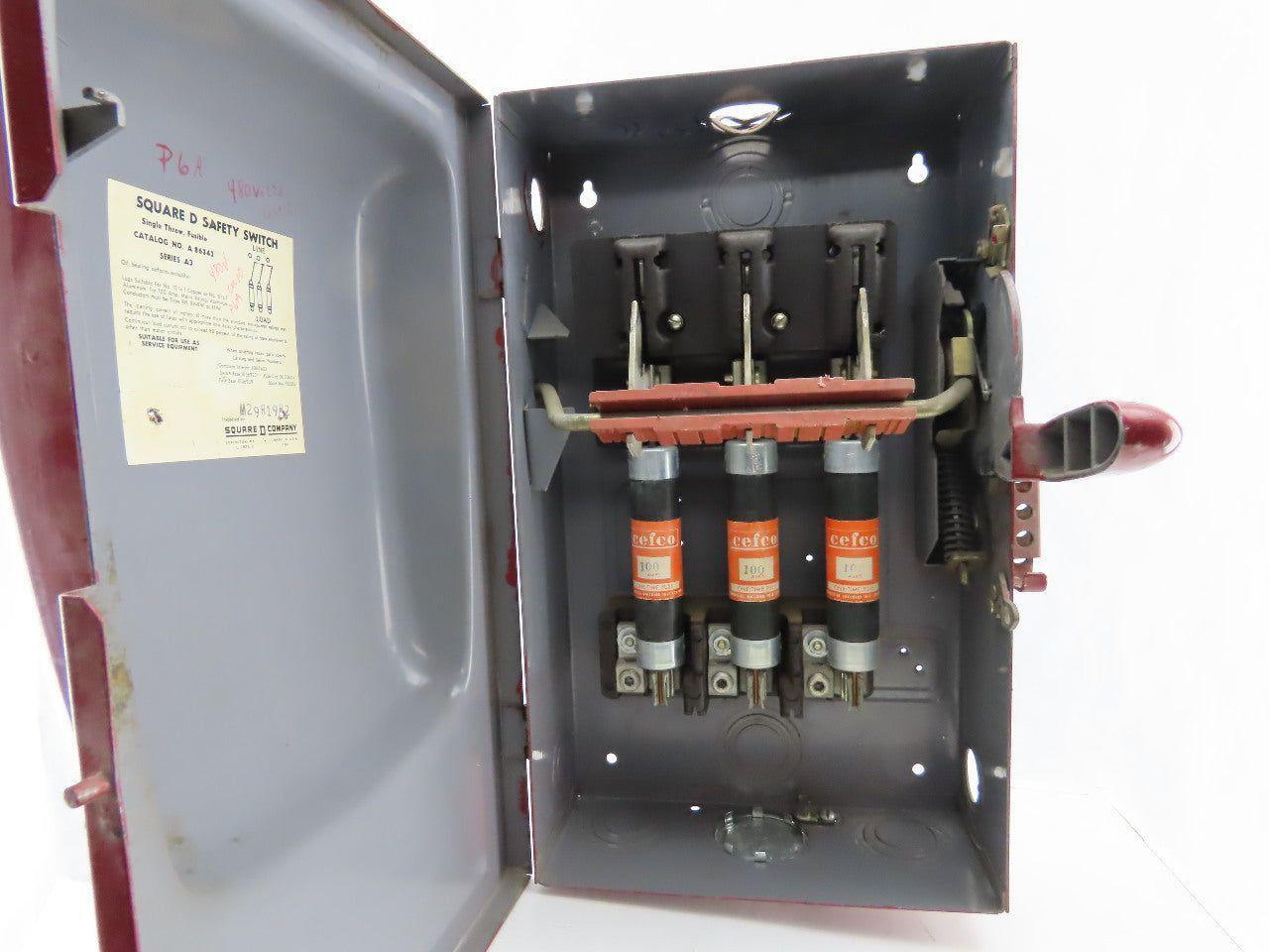 Square D A86343 100A 600V Single Throw Fusible Disconnect Safety Switch