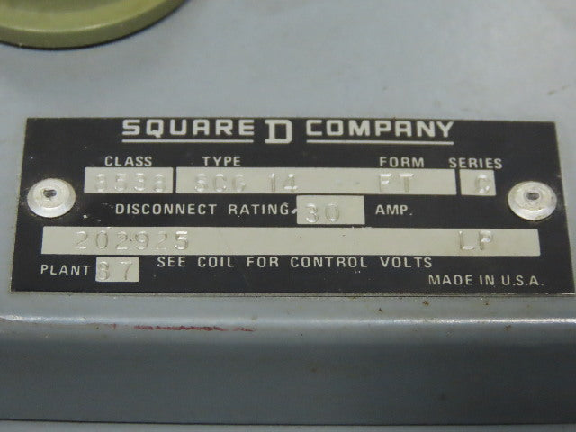 Square D 8538 SCG14 Single Throw Fusible Disconnect Safety SwitchW/Motor Starter