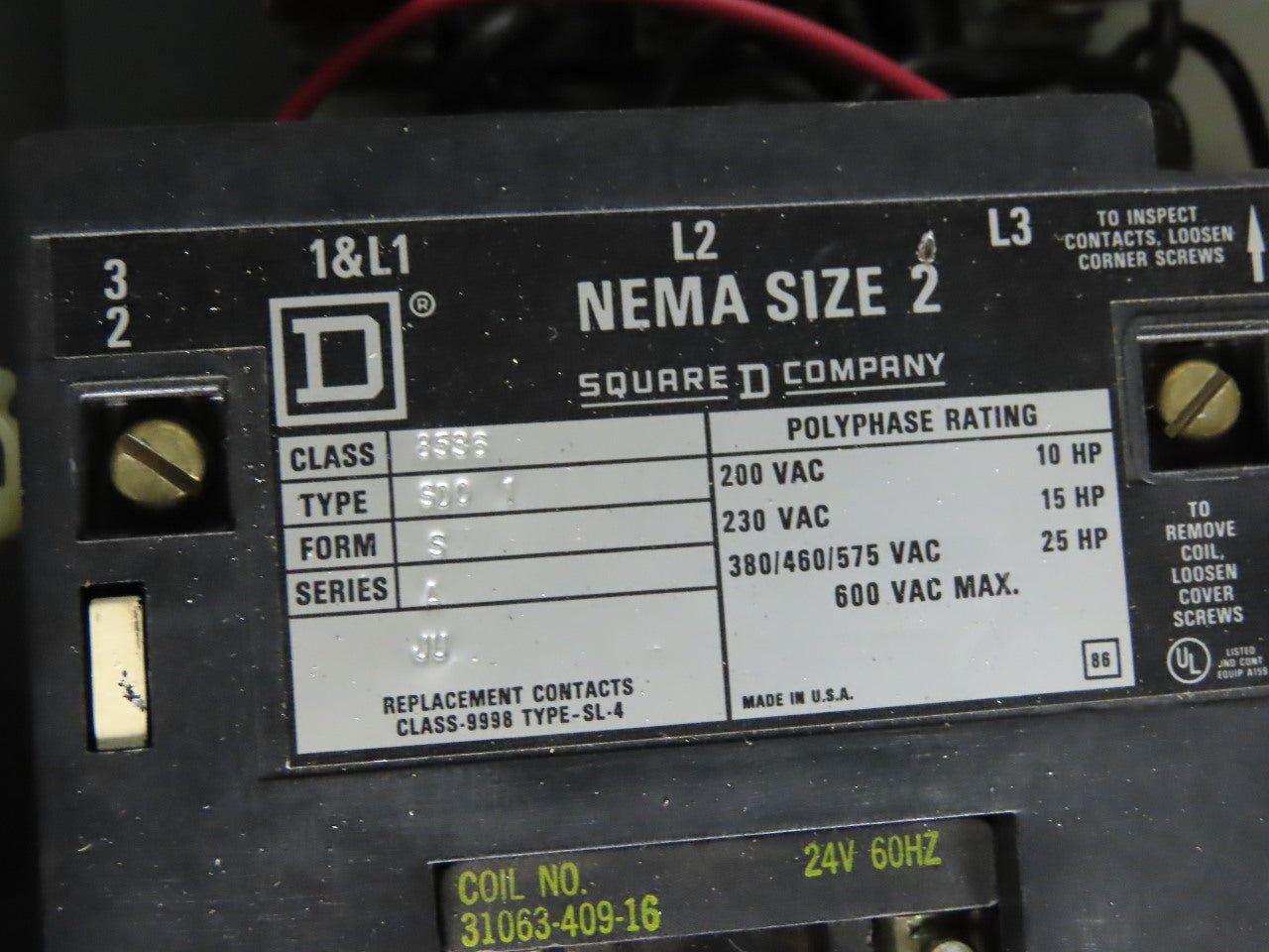 Square D 8538 SCG14 Single Throw Fusible Disconnect Safety SwitchW/Motor Starter