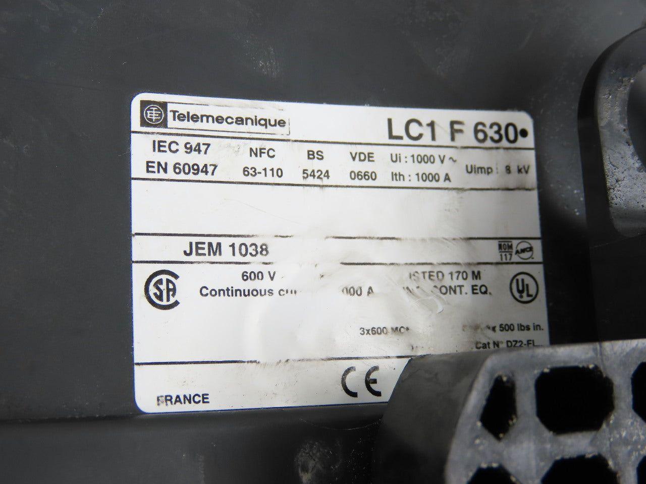 Telemecanique Square D LC1F6302 Mechanical Contactor 600V 1000A Continuous 2Pole