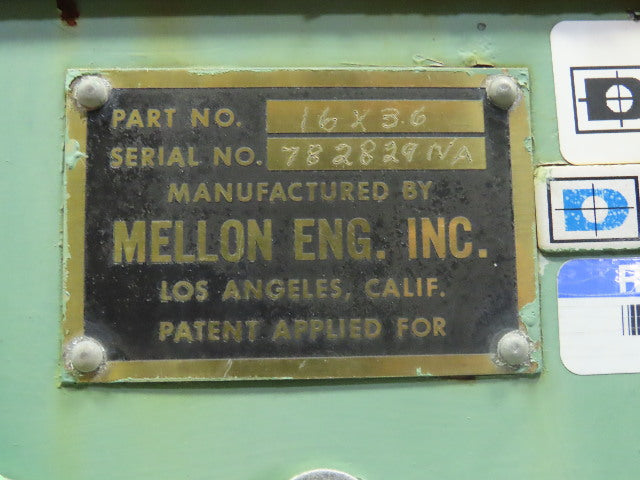 Mellon Eng. 16x36 41" Pneumatic Swing Cut-Off Shear 6-1/2" Stroke