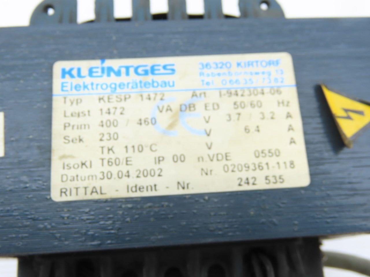 Kleintges Type KESP 1472 Control Transformer 400/460HV 230LV 50/60HZ