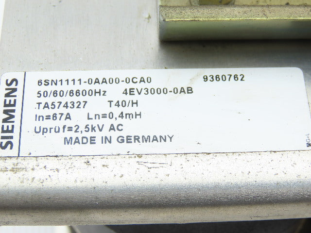 Siemens 6SN1111-0AA00-0CA0 Transformer 67A 50/60/660Hz 2.5kVAC