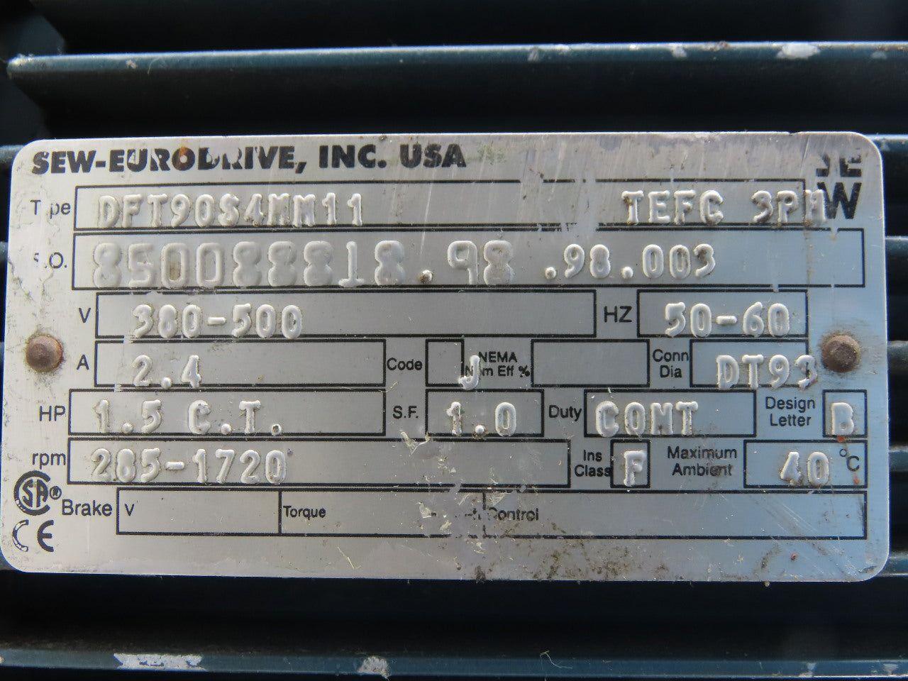 SEW-EURODRIVE 850.08818.98.98.003 SFT90S4HH11 1.5Hp Electric Motor 380/500V 3Ph