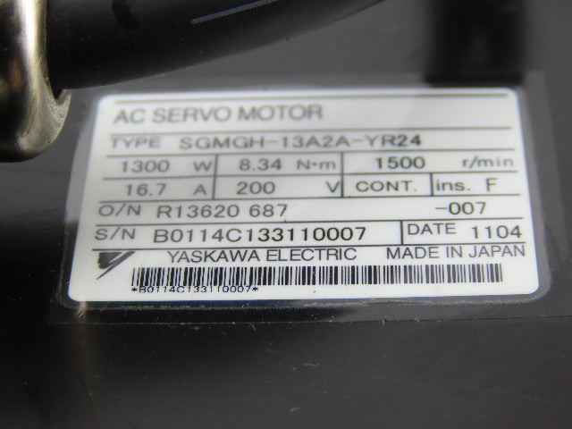 Yaskawa Electric SGMGH-13A2A-YR24 AC Servo Motor Removed From a Motoman YR-UP50