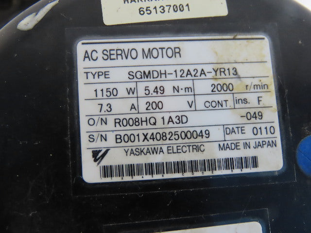 Yaskawa Electric SGMDH-12A2A-YR13 AC Servo Motor Removed From a Motoman YR-UP50