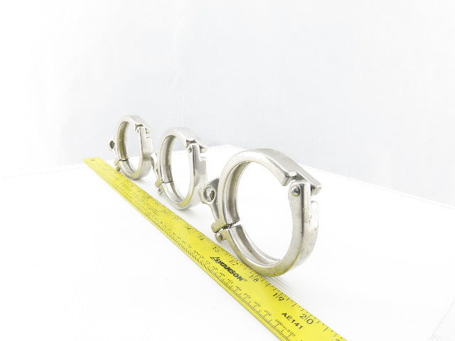 3" Stainless Steel Tri Clover Style Sanitary Clamps Lot Of 3