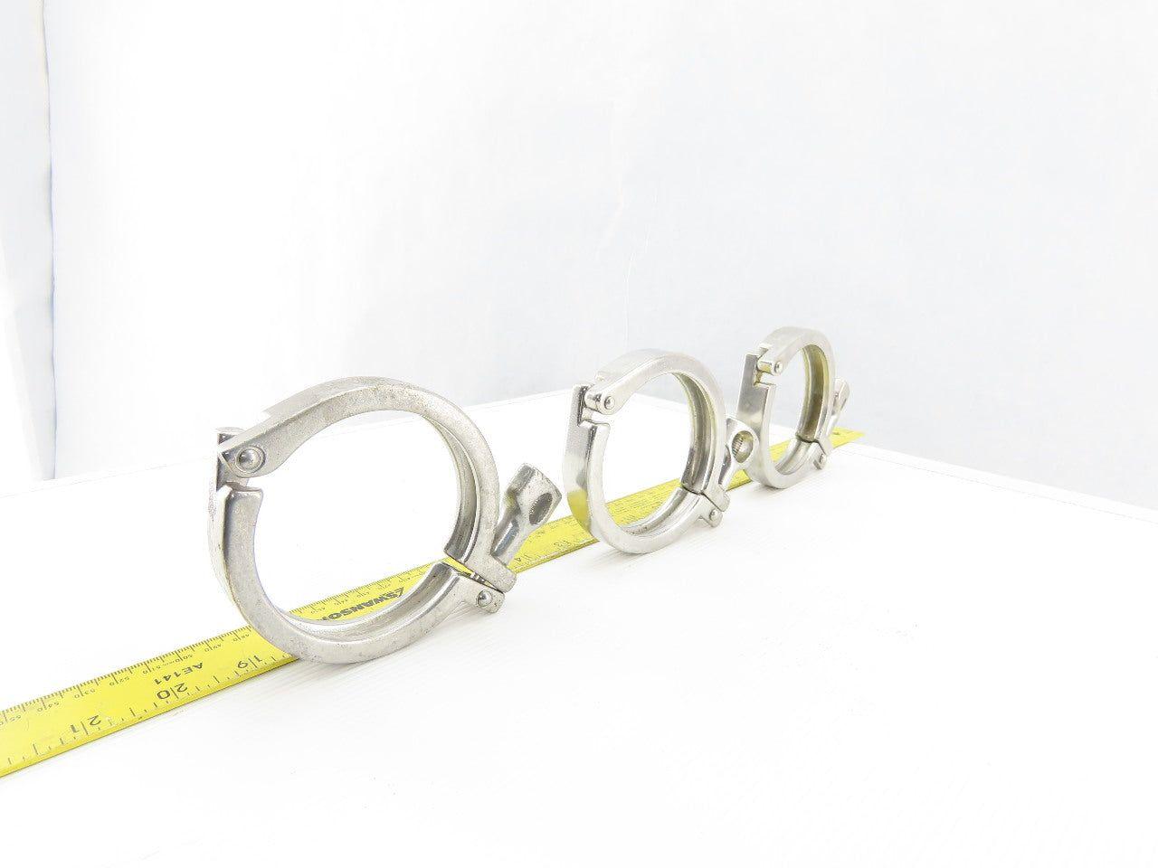 3" Stainless Steel Tri Clover Style Sanitary Clamps Lot Of 3