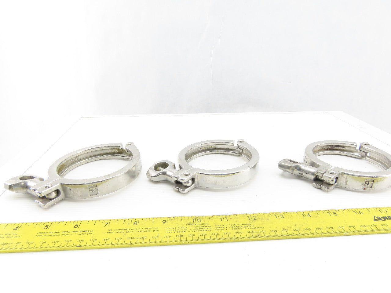 3" Stainless Steel Tri Clover Style Sanitary Clamps Lot Of 3