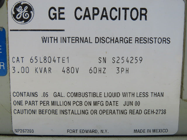 General Electric 65L804TE1 3KVR Capacitor 480V 60HZ 3Ph