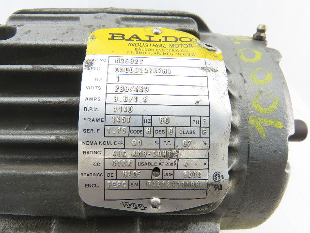 Baldor M3582T 1Hp AC Electric Motor 230/460V 1140RPM 145T Frame