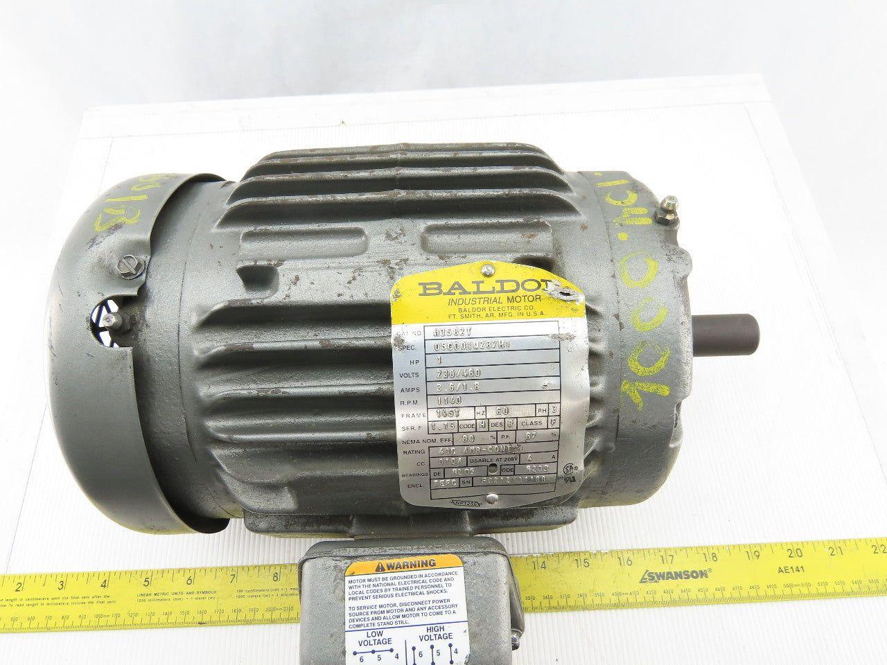 Baldor M3582T 1Hp AC Electric Motor 230/460V 1140RPM 145T Frame