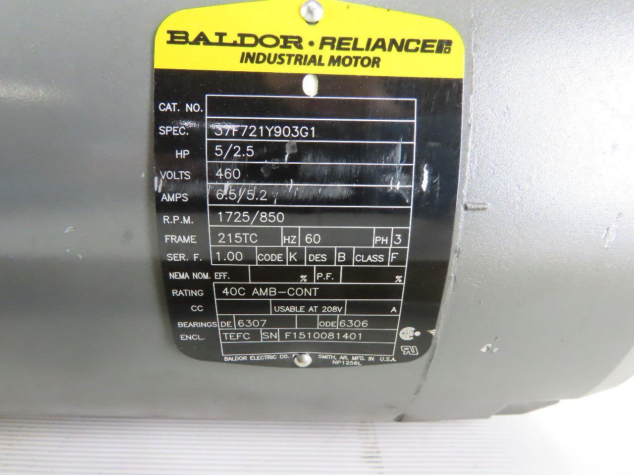 Baldor 5/2-1/2Hp Electric Motor 460V 1725/850RPM 215TC Stearns1087021Y0EQF Brake