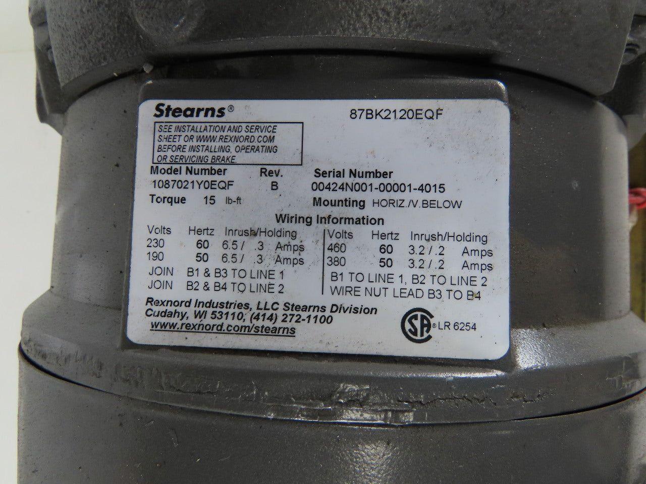Baldor 5/2-1/2Hp Electric Motor 460V 1725/850RPM 215TC Stearns1087021Y0EQF Brake