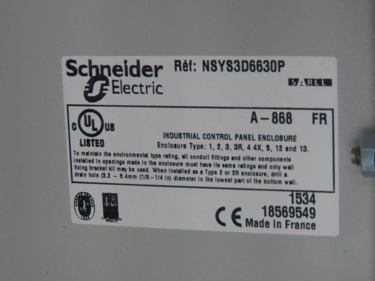 Schneider NSYS3D6630P 600mmx600mmx300mm Electrical Enclosure Hinged W/Back Plate