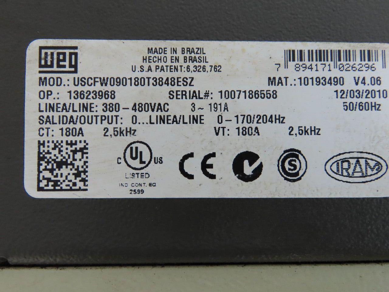 WEG USCFW090180T3848ESZ CFW 09 Adjustable Vecture Inverter Drive 380-480V 3-191A