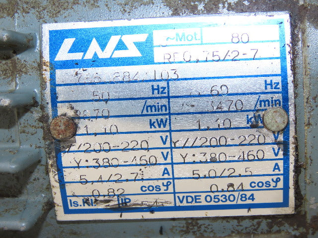 LNS 1.10kW 3470RPM 3Ph 220/460V 50/60Hz C-Face Motor