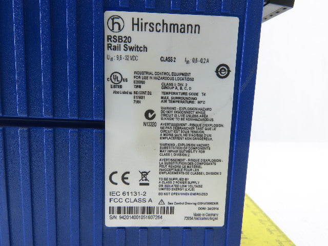 Hirschmann RSB20 Rail Switch 8 Port 32VDC DIN Rail Mount