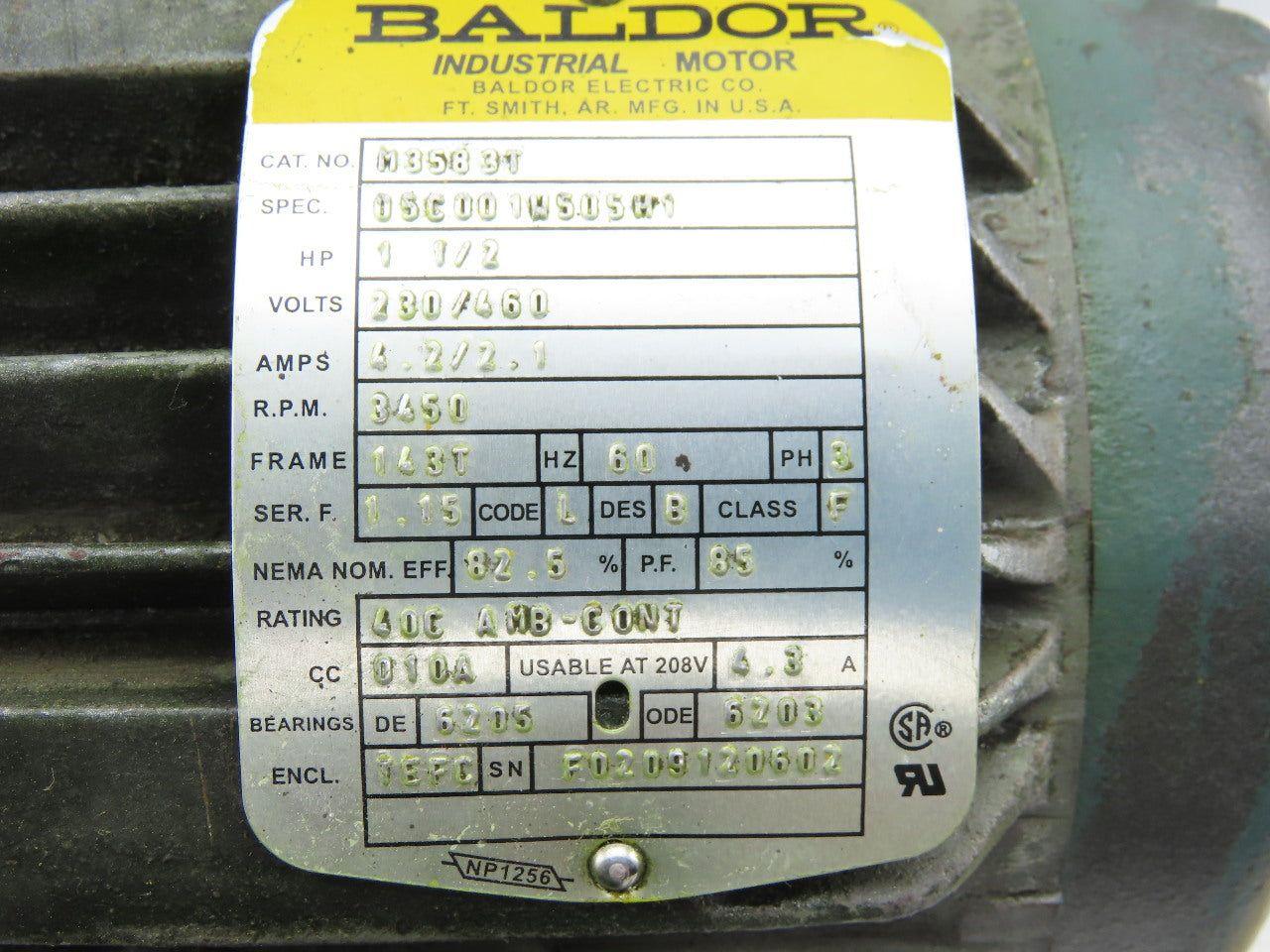 Baldor M3583T 1-1/2Hp Electric Motor 230/460V 3Ph 143T Frame 3450 RPM