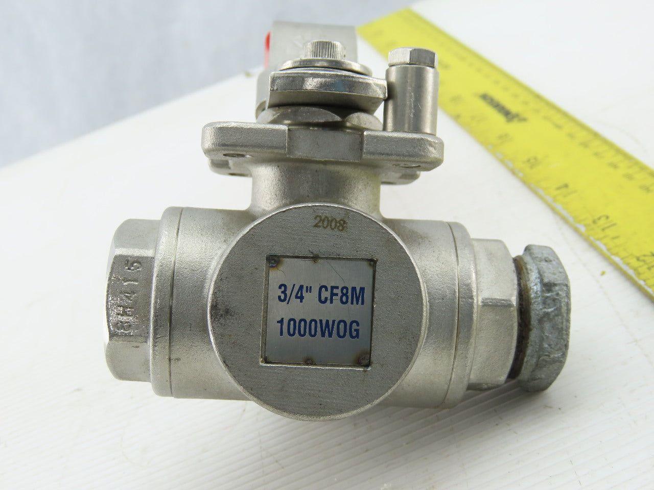 Unico 3-Way 1000 WOG 3/4" NPT CF8M Stainless Steel Ball Valve