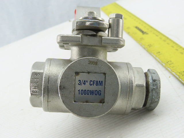 Unico 3-Way 1000 WOG 3/4" NPT CF8M Stainless Steel Ball Valve