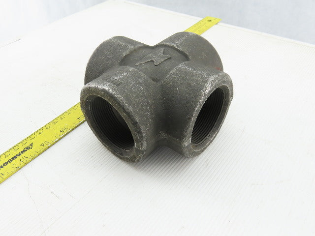 SA/A105 B16 2" NPT Malleable Black Iron Cross Pipe Fitting 4-Way Female