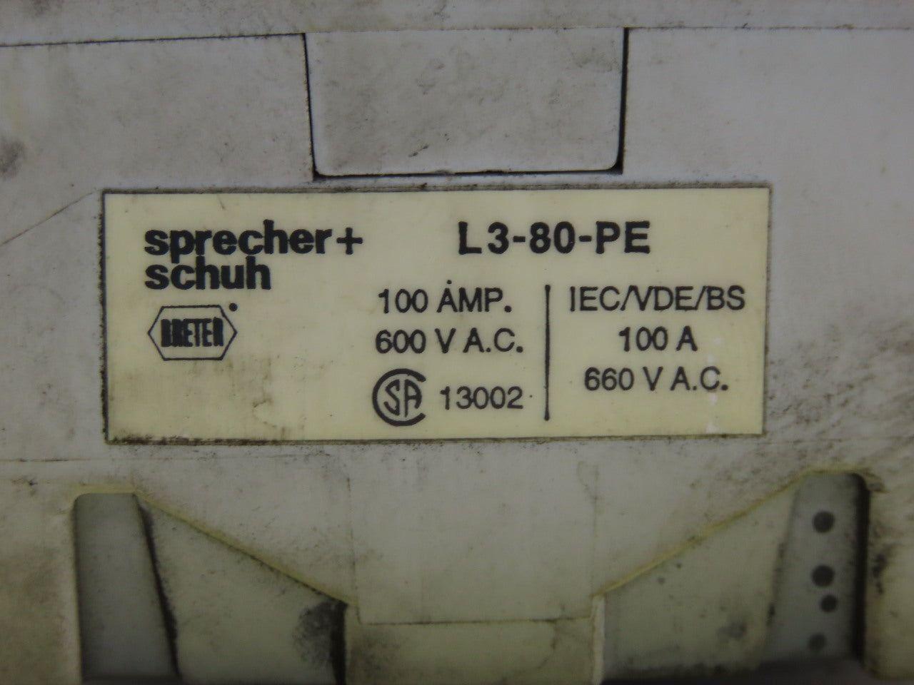 Specher + Schuh L3-80-PE 100A 600V Disconnect Safety Switch W/Operator 3 Pole