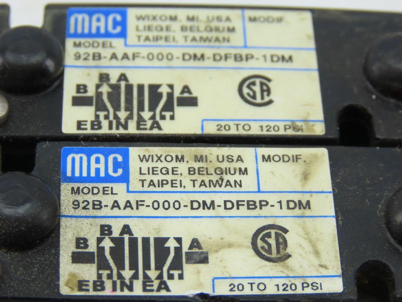 MAC 92B-AAF-000-DM-DFBP-1DM Solenoid Valve Manifold Bank Assembly of 2 24VDC