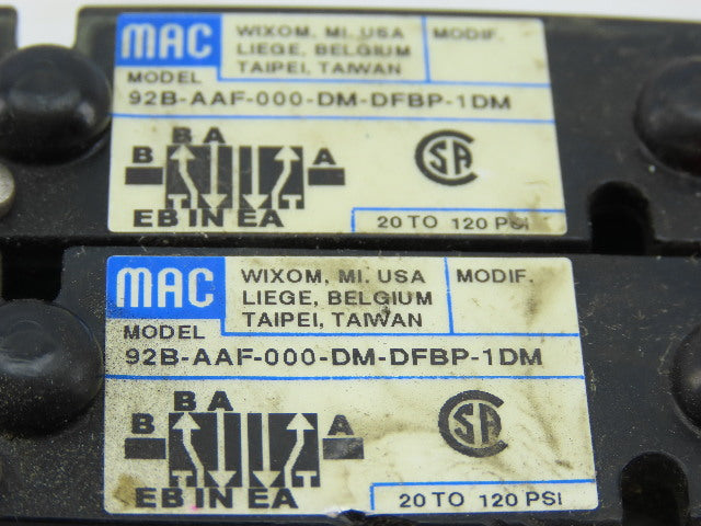 MAC 92B-AAF-000-DM-DFBP-1DM Solenoid Valve Manifold Bank Assembly of 2 24VDC
