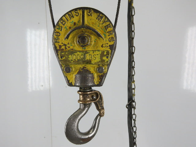 Robbins & Myers 1/2 Ton Electric Cable Hoist 220/440V 3Ph 13' Lift 16FPM Trolley